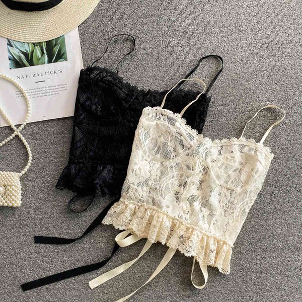 

bras lace crop 2021 new summer women's camisole camis solid adjustable spaghetti strap hollow out lace-up bandage slim eh, Red;black
