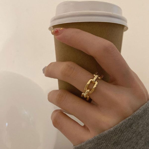 

cluster rings punk gold color twisted chain open hip hop adjustable for women men fashion jewelry gift, Golden;silver