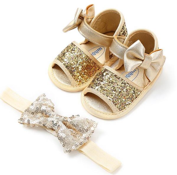 

first walkers summer bling bow baby shoes walker toddler kids girls cotton sequin infant soft sole bottom + headband