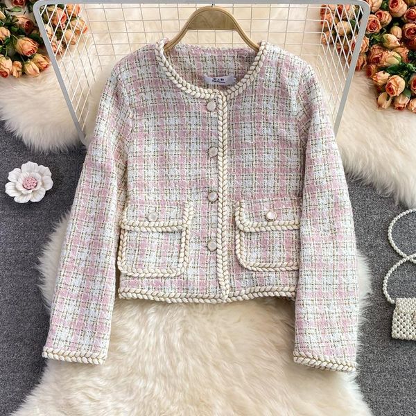 

women's jackets runway autumn winter tweed jacket elegant vintage single-breasted plaid outwear female short coat casacos, Black;brown