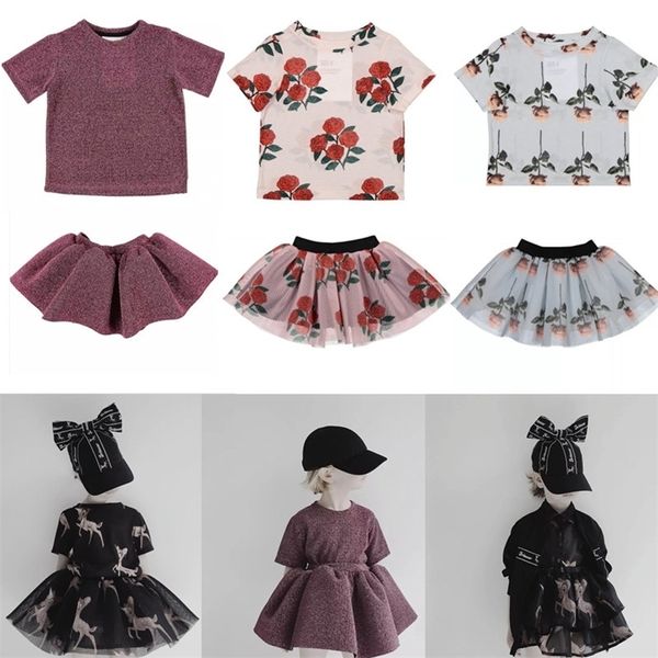 Girls Roupas Define Verão Bélgica Marca Bebé Meninos Brilhando De Manga Curta T-shirt Dos Desenhos Animados Tops Tutu Saias Caps Caroline 210326