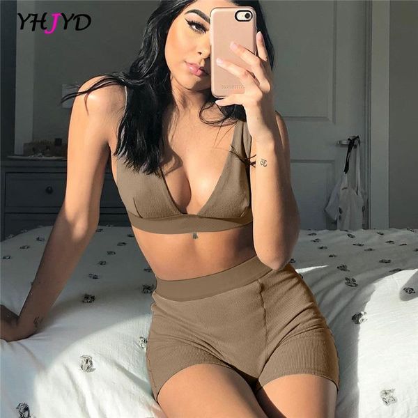 

women's tracksuits summer women matching set v-neck crop tank & high waist shorts tracksuit fashion streetwear 2 piece suit womens, Gray
