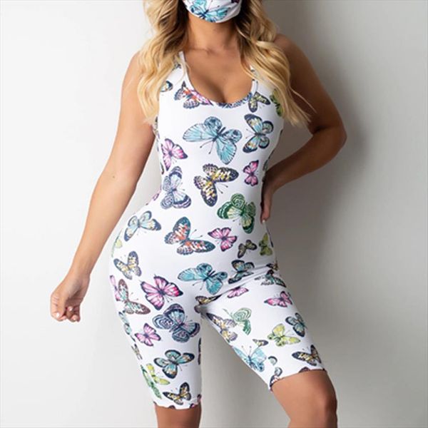 

butterfly print sleeveless womens rompers elegant backless casual ruched workout short jumpsuits leotard overalls, Black;white