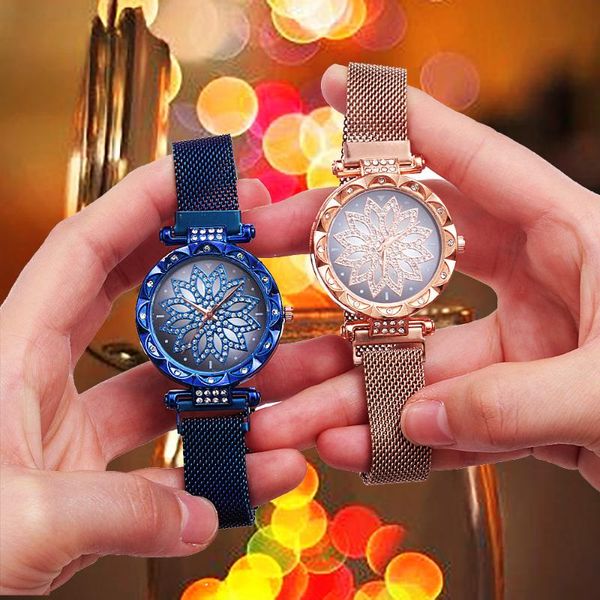 

wristwatches women magnet watch purple lucky flower luxury diamond female clock ladies stainless steel quartz watches relogio feminino, Slivery;brown