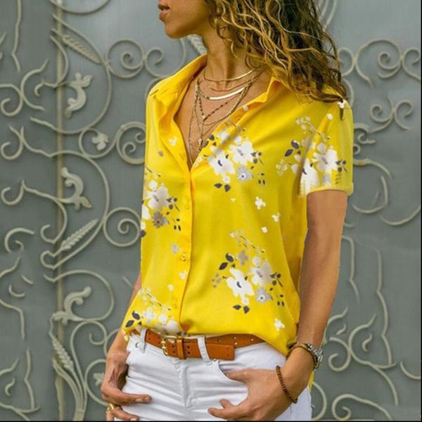 

women shirts blouses summer elegant short sleeve print v neck chiffon blouse female work plus size 5xl lapel blusas, White