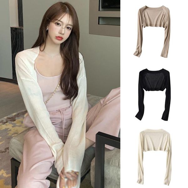 

women's t-shirt shrugs women all-match female shawl mujer chic solid elegant breathable sun shading bolero leisure cardigans korean st, White