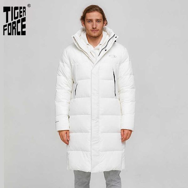 

tiger force winter jacket for men long white warm coat male puffy jacket mens hooded jackets black zipper windproof overcoat 211015
