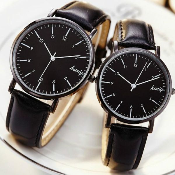 

couple watch quartz men's ladies wrist watches analog brown fashion simple leather strap valentine love birthday gift wristwatches, Slivery;brown