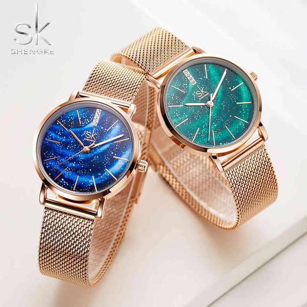 

sk shengke women's high grade rose steel belt watch fashion trend sky star student waterproof quartz k0103, Slivery;brown