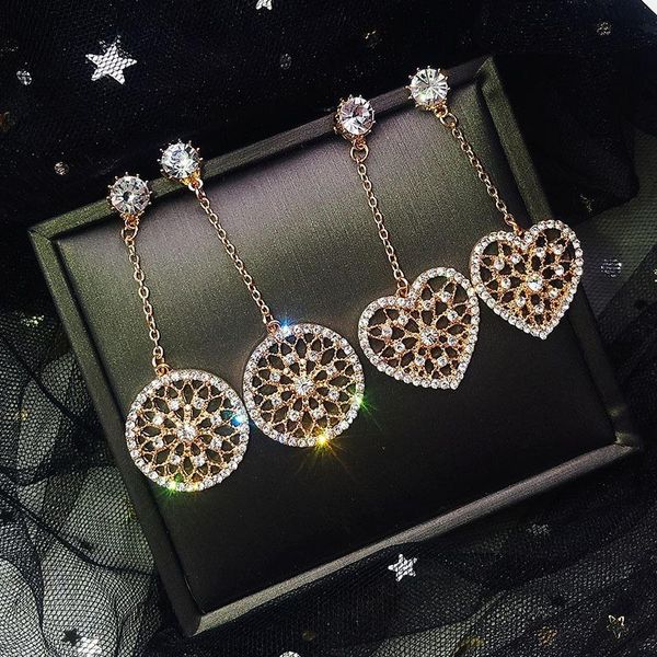 

dangle & chandelier 2021 women hollow metal flower round drop earrings for fashion statement jewelry rhinestone heart love pendientes, Silver