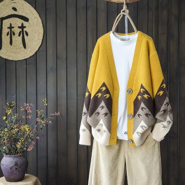 

women's sweaters spring and autumn knitted sweater cardigan fashion women's casual all-match retro style jacket q1np, White;black