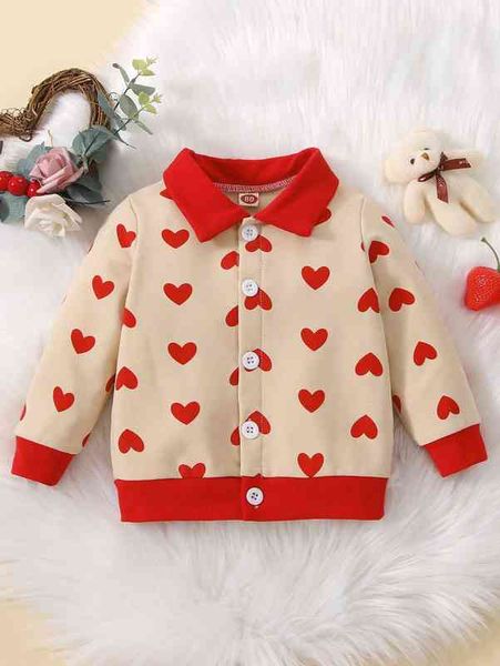 

baby heart print button front jacket she, Blue;gray