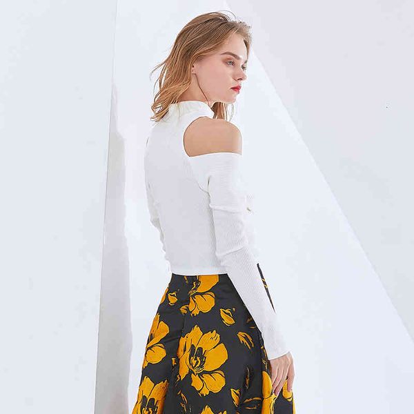 

tees slim white sweater for women turtleneck long sleeve cross knitted female fashion clothing