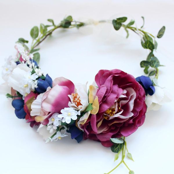 

hair accessories women wedding flower crown wreath big peony floral garlands bridesmaid headband girls bride headdress