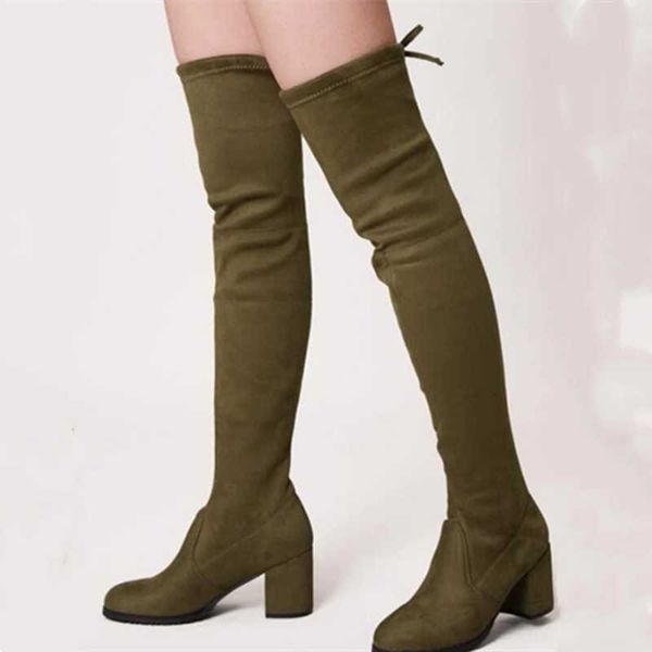 

boots traditional round toe long over the knee for ladies autumn winter leisure lace stretch thigh high 43, Black