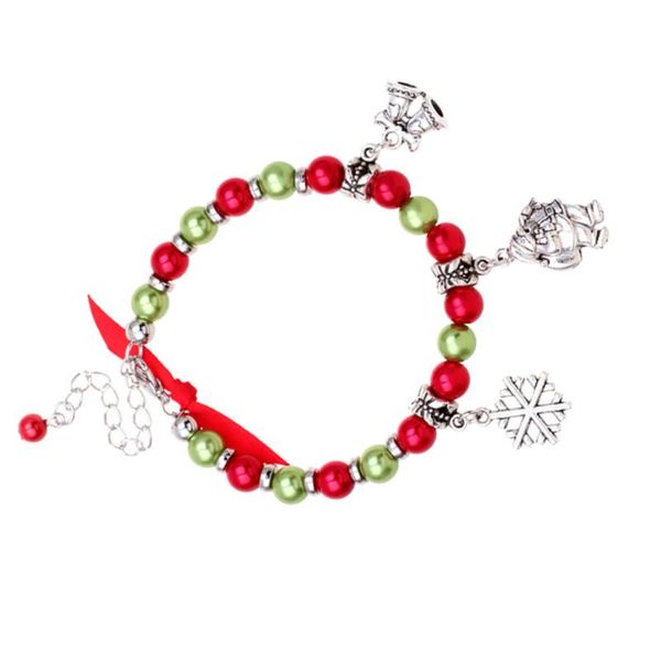 

santa claus snowflake bell alloy charm glass beaded bracelet christmas gift bracelets, Golden;silver