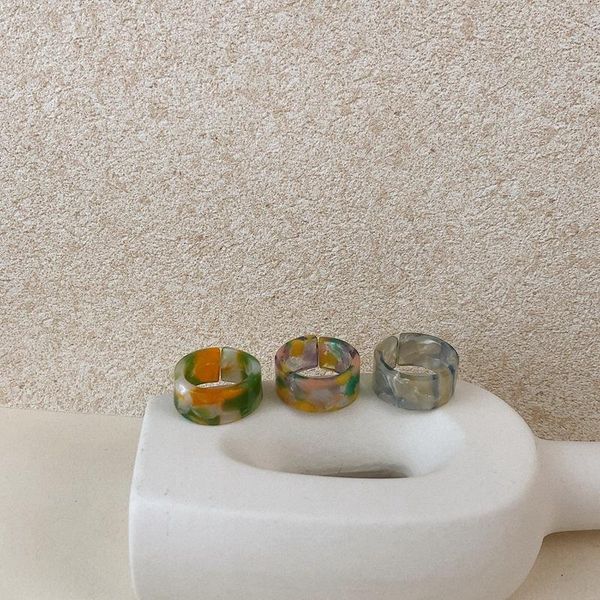 

wedding rings 2021 fashion acrylic geometric dyeing resin colorful for women jewelry gifts open adjustable finger ring, Slivery;golden
