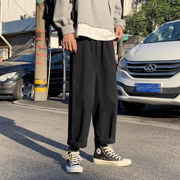 

men's pants 2021 autumn casual trend solid color versatile straight ins cool loose fashion brand 9-point, Black