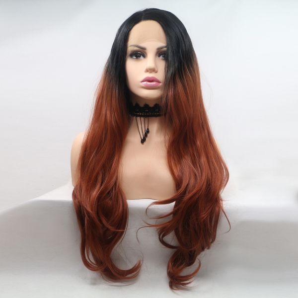 

2021 new pre-lace wig women in european and american fashion dyeing gradient black and brown long straight hair chemical fiber hair cover