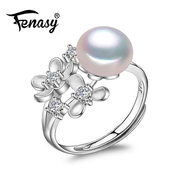 

cluster rings fenasy natural pearl for women,2021 freshwater jewelry ring, trendy black white with box, Golden;silver