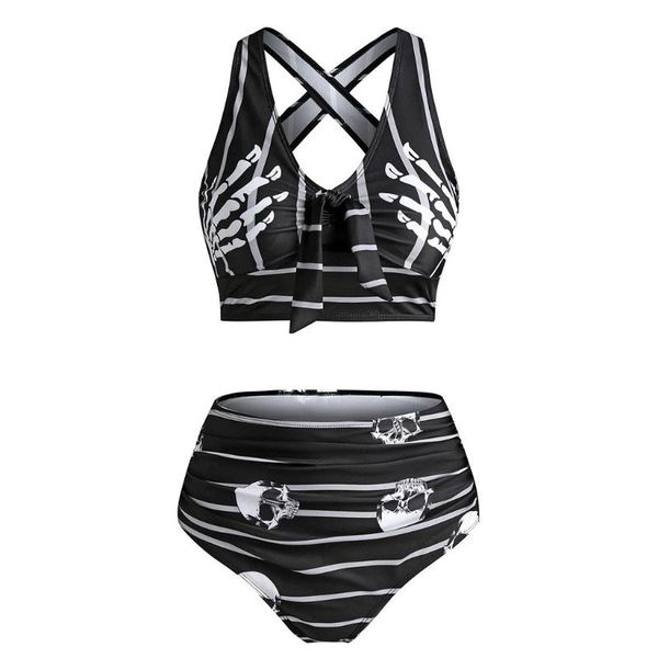 

women's swimwear printed high waist women bikini set bow v-neck bandage push up monokini bathing suit maillot de bain, White;black