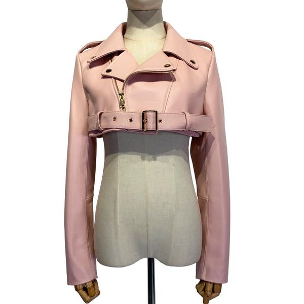 

women's leather & faux ladies real sheep jacket high waist lambskin outfit 2021 street stylish coat, Black