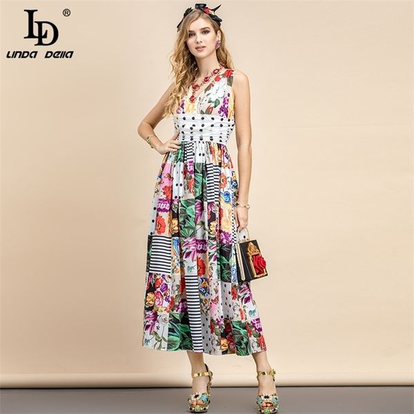 Summer Fashion Designer Vacation Midi Dress Women Scollo a V Stampa floreale multicolore Peplo Party Elegante 210522