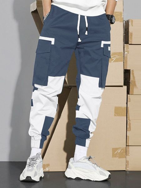 

men two tone cargo pants u2dn#, Black