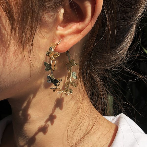 

gold color hollow out butterfly hoop earrings for women big circle multiple round statement earring fashion jewelry 2021 brincos, Golden;silver