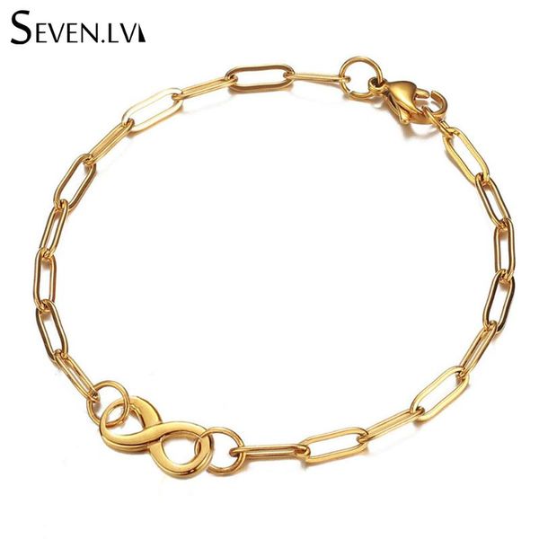 

infinity 8 charm jewelry bracelet fashion stainless steel gold paper clip chain bracelets gift wholesale for girl women, Golden;silver
