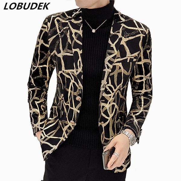 

men's suits & blazers gold black stripe blazer stylish slim fit business casual coat singer host prom evening stage suit jacket wedding, White;black
