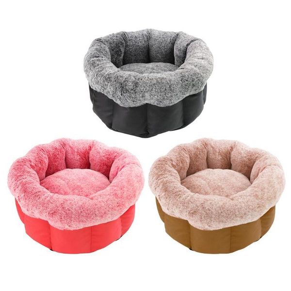 

warm fleece dog bed round pet lounger cushion cat winter kennel puppy mat kennels & pens