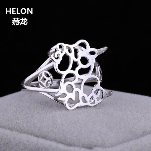 

cluster rings 925 sterling silver women engagement ring 13x18mm princess cabochon semi mount fit amber turquoise setting adjustable, Golden;silver