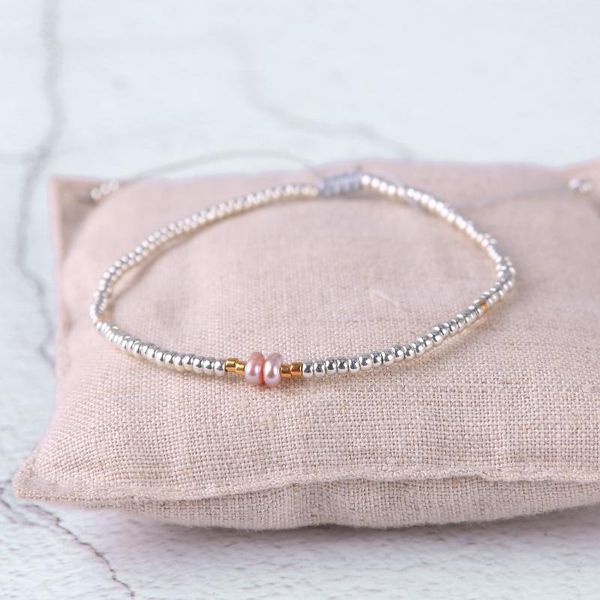

charm bracelets quanchi pink pearl bracelet handmade miyuki silver seed beads strand for women fashion pulsera jewelry, Golden;silver