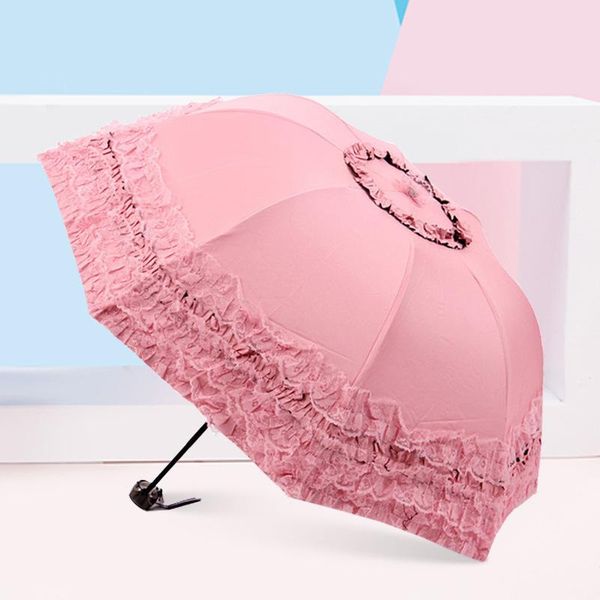

umbrellas lace sun umbrella female sunshade uv goddess princess compact portable three-folding dual purpose rain lady