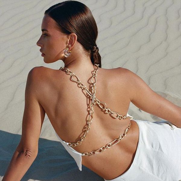 

chain backless olid women tanks white black crop summer