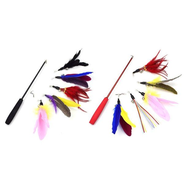

cat feather toys,retractable teaser wand with 5 refills and a spare hook toys