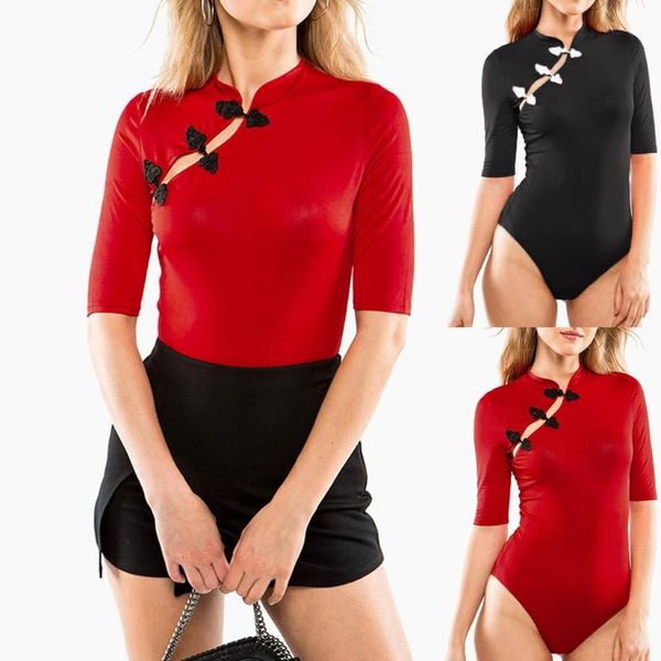 

women's jumpsuits & rompers bodysuit women chinese style womens jumpsuit elegant buttoned casual leotard tight romp body sexy#xb20, Black;white