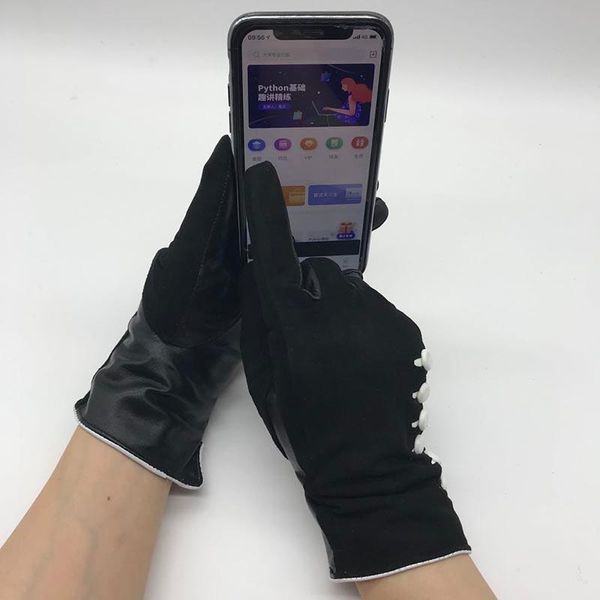 

five fingers gloves 2021 women' sheepskin leather fashion winter driving real warm trends beautiful, Blue;gray