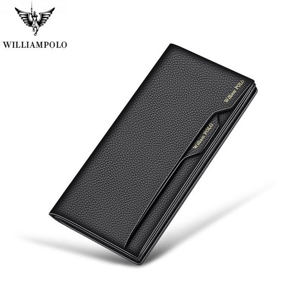 

williampolo genuiner leather wallet men card case slim multi-card long high capacity purse removable holder wallets, Red;black
