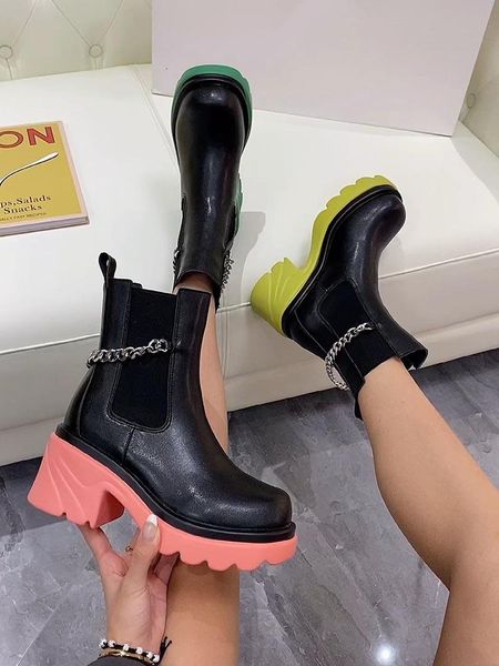 

boots lady rock shoes woman boots-women round toe clogs platform luxury designer mid calf 2021 lolita mid-calf rubber med, Black