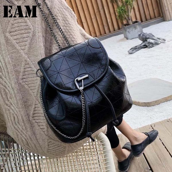 

backpack [eam] women early spring argyle drawstring chains pu leather personality all-match travel bag fashion 2021 18a1742
