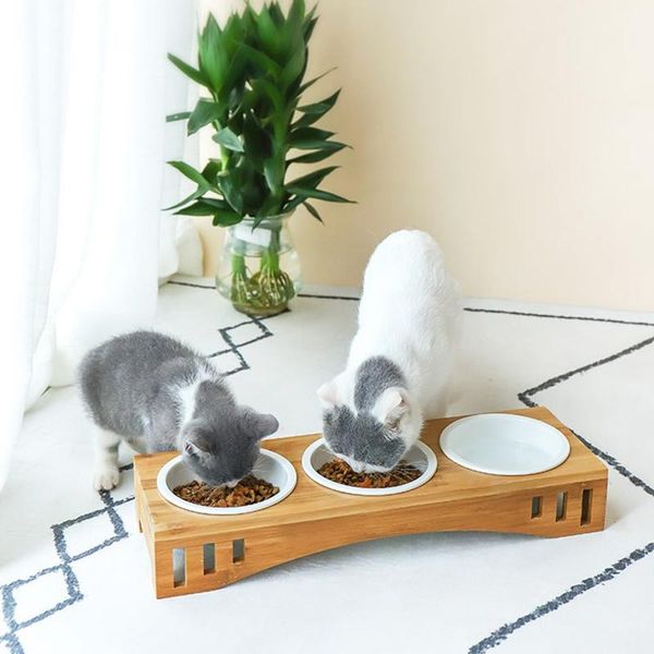 

cat bowls & feeders pet feeder feeding bowl with detachable raised bamboo stand food for cats or small dogs