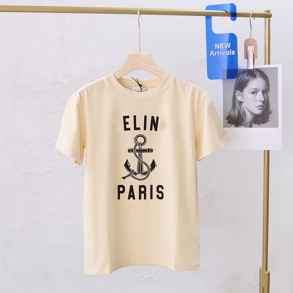 

luxury design lisa star same anchor letter print t-shirt women's summer round neck loose age reducing short sleeve top, White