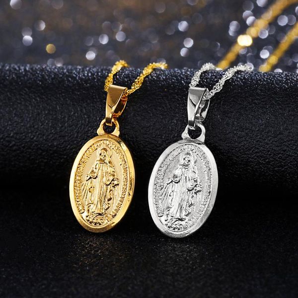 

pendant necklaces virgin mary clavicle necklace for women girl fashion personality amulet talisman 45 cm water wave jewelry, Silver