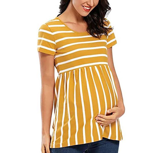 

maternity dresses women dress soft striped pregnant clothes short sleeve fashion loose print pregnancy t-shirt, White