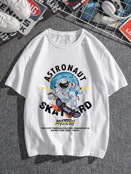 

men slogan & astronaut print tee y1gx#, White;black