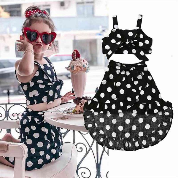 

1 6y toddler baby girls fashion clothes sets irregular dot braces skirt 2pcs, White