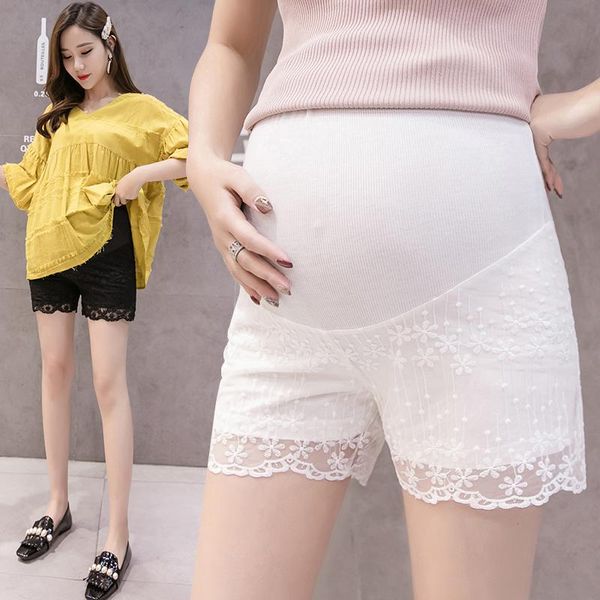 

maternity bottoms 353# leisure pants summer fashion lace shorts elastic waist pregnant women belly support trousers, White