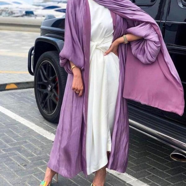

ethnic clothing muslim eid dubai women's abayas islamic satin marocain dress puff sleeves shiny turkey female djellaba femme musulmane, Red